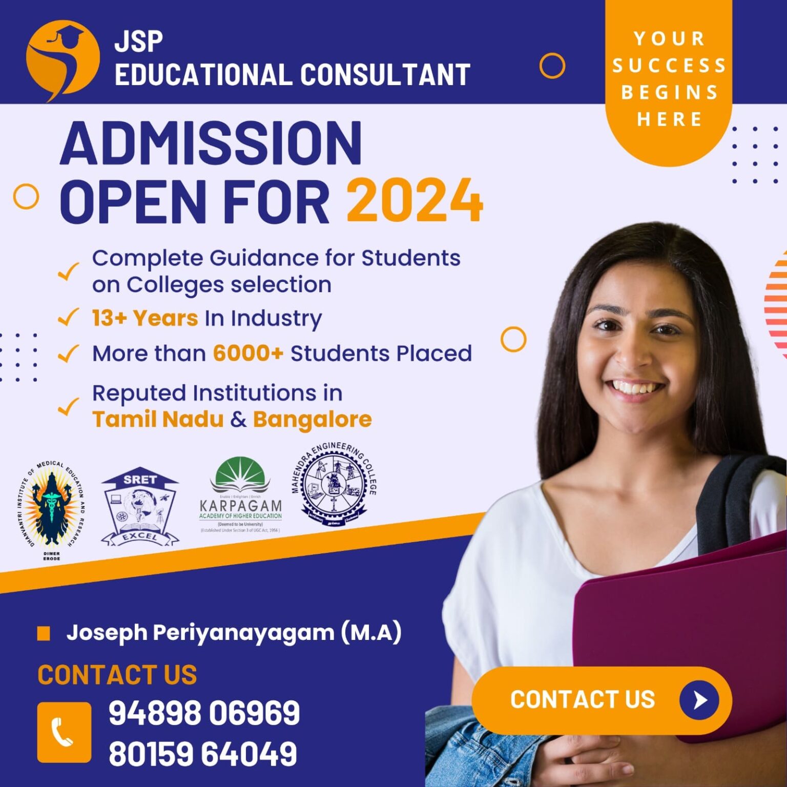 JSP Educational Consultant admission landing page campaign creative